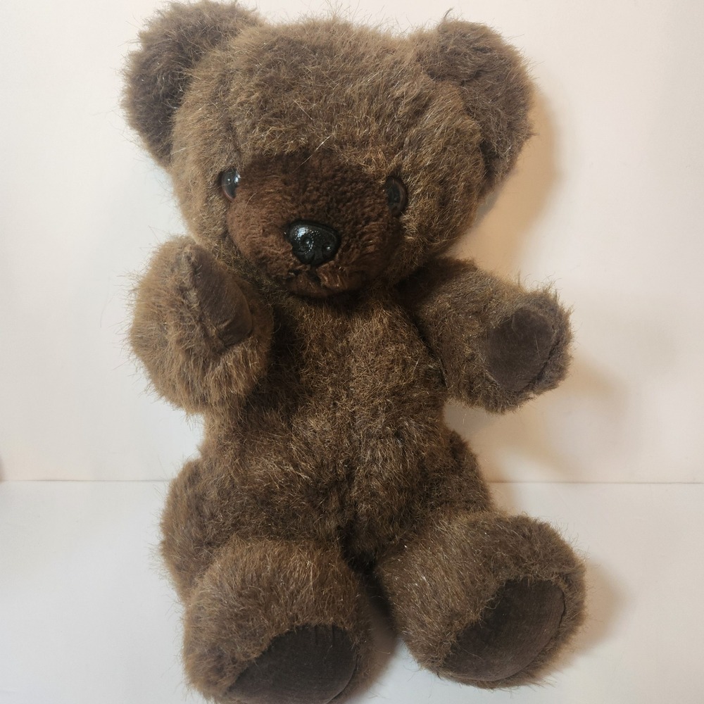 70s Vintage Dark Brown Shaggy Plush Teddy Bear 13 Inch Faux Fur Stuffed Animal